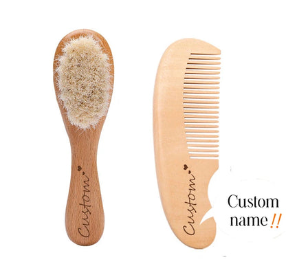 Baby Care Hair Brush for Kids - Girl Bath & Shower - Pure Natural Wool Wooden Comb & Hairbrush - Infant Newborn Massager