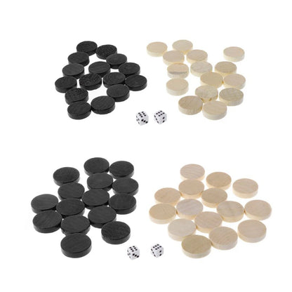 30-Piece Wear-Resistant Wooden Checkers and Backgammon Chess Pieces with 2 Dice Board Game for Adults and Kids Home Toy