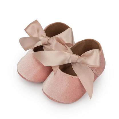 KIDSUN Baby Shoes – Girls Princess Shoes, Non-Slip Flat Soft-Sole Cotton Rubber First Walkers with Cute Bow-Knot for Newborns