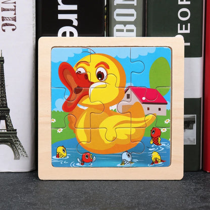 11x11cm (4.33x4.33in) Kids Wooden Puzzle – Cartoon Animal Traffic Tangram Educational Toy