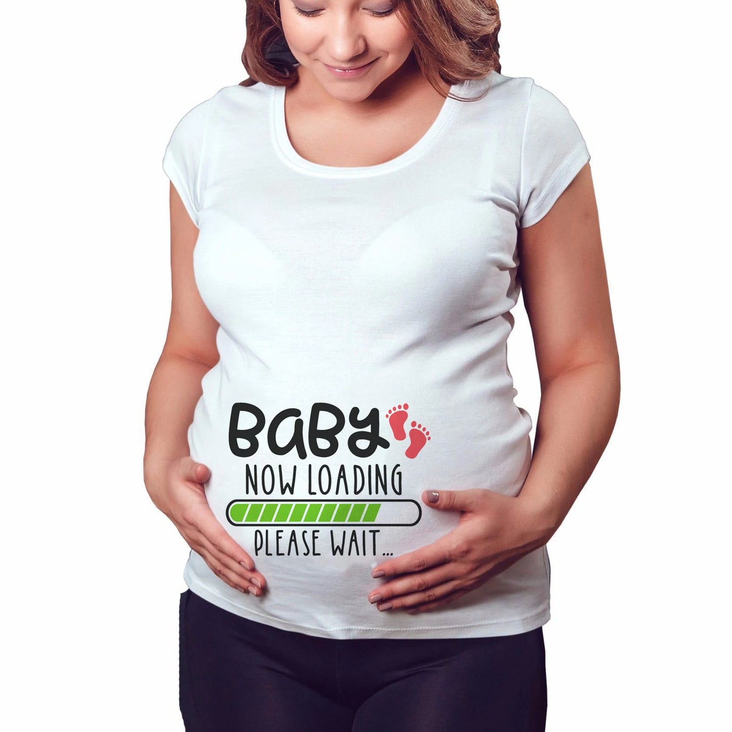 Brand New Women Pregnancy Clothes Baby Now Loading Pls Wait Maternity T-shirt Summer Short Sleeve Pregnant T-shirts