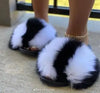Trendy Women’s Plush Fox Fur Slide Sandals – Soft Fluffy Indoor/Outdoor Slippers with EVA Non-Slip Sole for All-Day Comfort