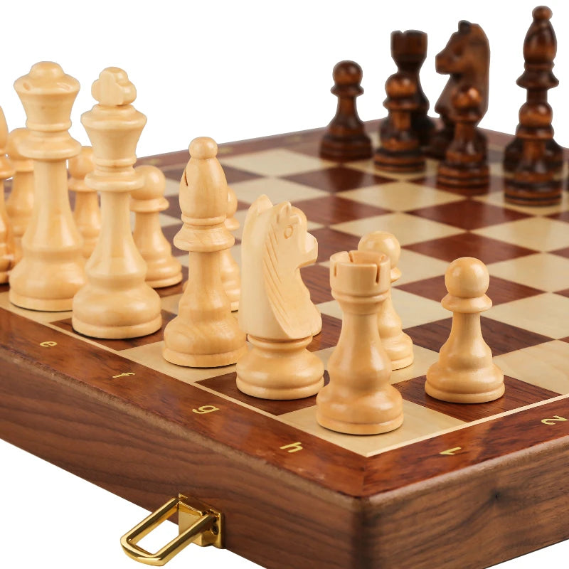 Top-Grade Wooden Folding Traditional Classic Chess Set Solid Wood Walnut Chessboard Children’s Gift Board Game