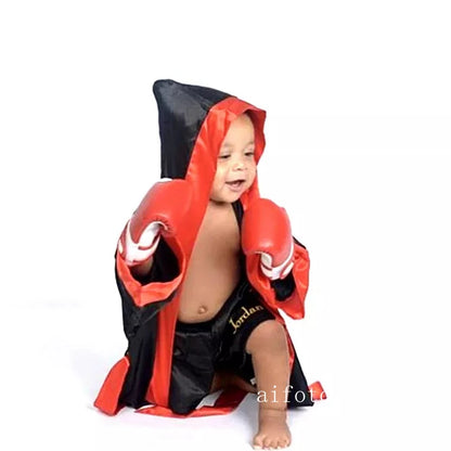 Baby Boxer Red Robe & Pants Set – Sanda Free Fight Boxing Glove Shorts for Newborn Photography Props & Infant Photo Accessories