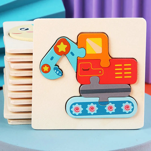 Kids Wooden 3D Puzzle, Cartoon Animals Cognitive Jigsaw, Early Learning Educational Toy for Children Gift