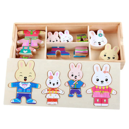 QWZ Little Bear Change Clothes, Children's Early Education Wooden Jigsaw Puzzle, Dressing Game, Baby Puzzle Toy for Children Gift