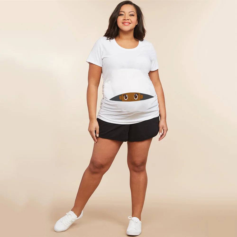 Summer Funny Cartoon Print Pregnancy T-Shirt | Maternity Tops | Plus-Size Short Sleeve for Pregnant Women | Hot Sale