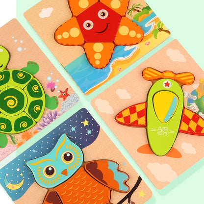 3D Wooden Puzzle – Baby Cartoon Animal Traffic Jigsaw Educational Toy for Children