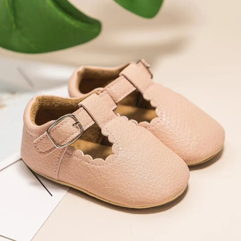 KIDSUN Newborn Baby Shoes – Stripe PU Leather for Boys & Girls, Anti-Slip Rubber Sole First Walkers, Infant Moccasins