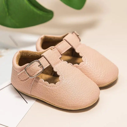 KIDSUN Newborn Baby Shoes – Stripe PU Leather for Boys & Girls, Anti-Slip Rubber Sole First Walkers, Infant Moccasins