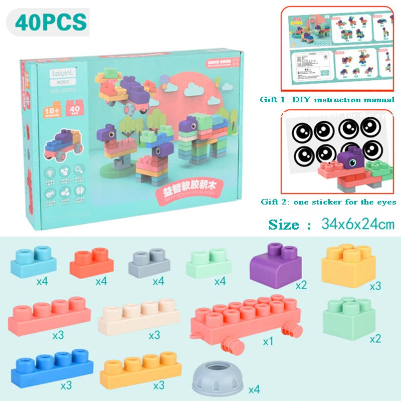 Baby Soft Plastic 3D Building Blocks – Large Rubber Particle Bricks, Early Education Toy for Toddlers, Gift for Babies