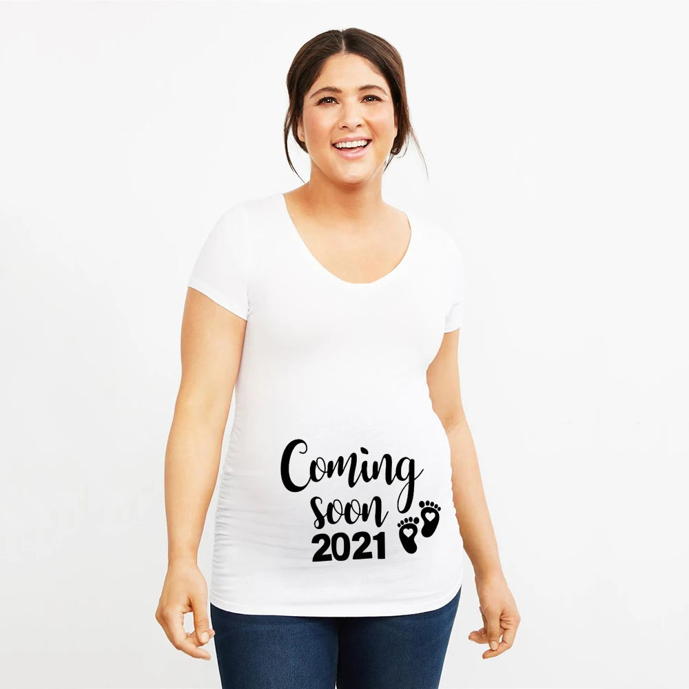 Summer Funny Cartoon Print Pregnancy T-Shirt | Maternity Tops | Plus-Size Short Sleeve for Pregnant Women | Hot Sale
