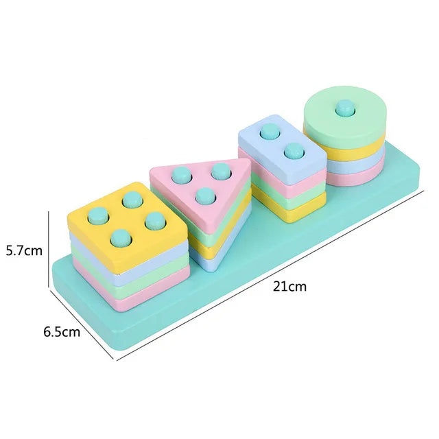 Hot Kids Montessori Wooden Toys – Macaron Blocks, Colorful Graphic Rattle, Educational Music Toy for Babies