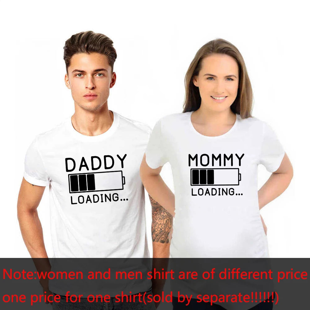 1pcs Mommy Daddy Loading Please Wait T-Shirt | Funny Couple Pregnancy Announcement Shirts | Plus Size Maternity T-Shirt | Family Clothes