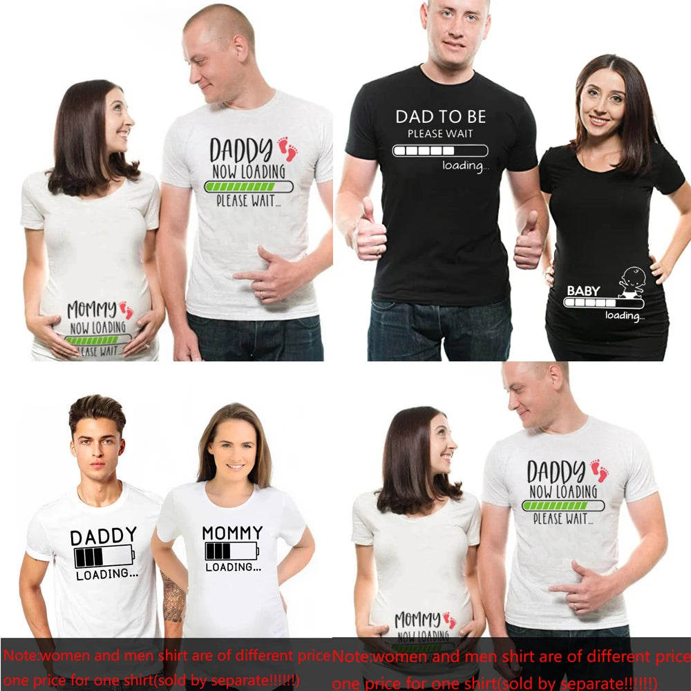 1pcs Mommy Daddy Loading Please Wait T-Shirt | Funny Couple Pregnancy Announcement Shirts | Plus Size Maternity T-Shirt | Family Clothes