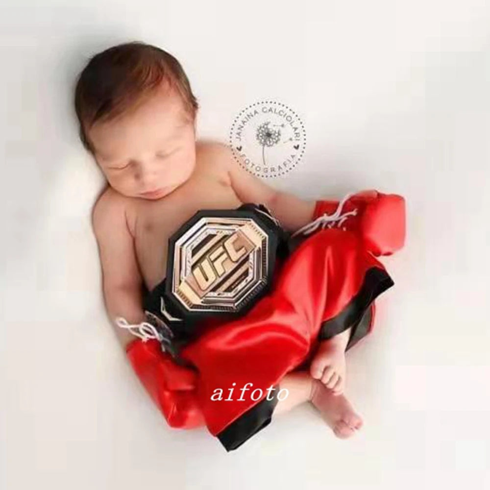 Baby Boxer Red Robe & Pants Set – Sanda Free Fight Boxing Glove Shorts for Newborn Photography Props & Infant Photo Accessories