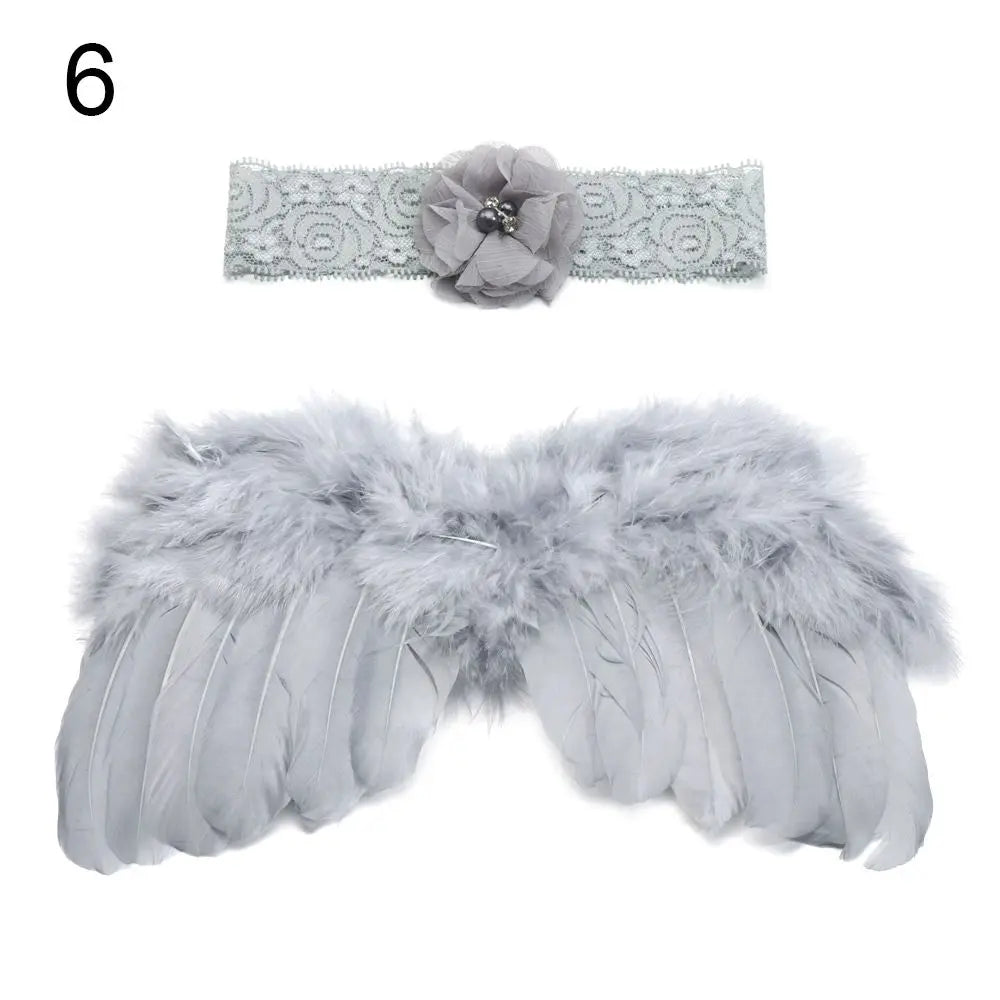 2pcs/Set Cute Newborn Angel Feather Wings & Baby Girl Rose Flower Headband Hair Accessories for Infant Photography Props