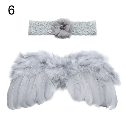 2pcs/Set Cute Newborn Angel Feather Wings & Baby Girl Rose Flower Headband Hair Accessories for Infant Photography Props