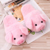 Women's Cute Pink Pig Plush Indoor Slippers - Soft Furry Short Pull-On House Slippers, Flat Cozy Home Shoes