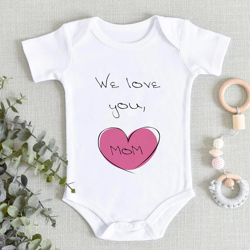 “I Love You Mom” – Aesthetic Newborn Baby Bodysuit, Soft & Comfy Toddler Jumpsuit for Boys & Girls, Casual Home Outfit