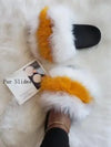 Trendy Women’s Plush Fox Fur Slide Sandals – Soft Fluffy Indoor/Outdoor Slippers with EVA Non-Slip Sole for All-Day Comfort