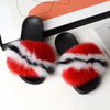Women’s Real Fox Fur Slide Slippers – Fluffy Plush Furry Sandals with Non-Slip EVA Sole for Indoor & Outdoor Wear