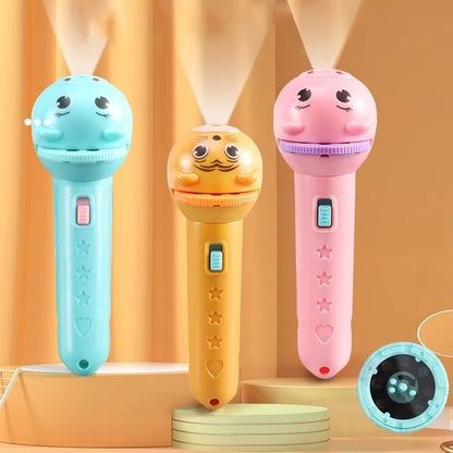 Kids Flashlight Projector Night Light – Storybook Torch with 3 Slide Cards, 8-Pattern Rotating Projection (LR44 Button Batteries Not Included)