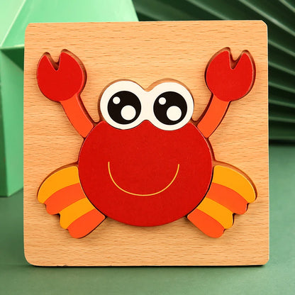 3D Wooden Puzzle – Baby Cartoon Animal Traffic Jigsaw Educational Toy for Children
