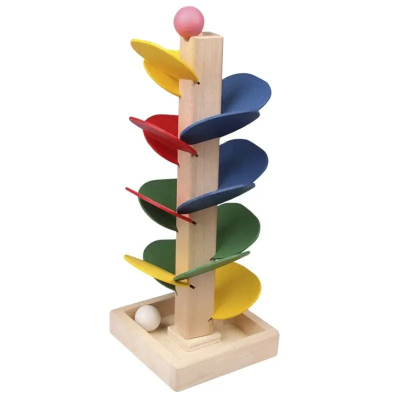 Colorful Tree Marble Ball Run Track – Wooden Building Blocks, Montessori Learning Educational Toy for Kids, Gift for Children