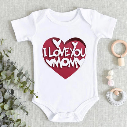“I Love You Mom” – Aesthetic Newborn Baby Bodysuit, Soft & Comfy Toddler Jumpsuit for Boys & Girls, Casual Home Outfit