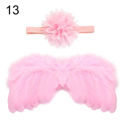 2pcs/Set Cute Newborn Angel Feather Wings & Baby Girl Rose Flower Headband Hair Accessories for Infant Photography Props