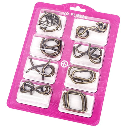 8Pcs/Set Metal Montessori Puzzle Wire, IQ Mind Brain Teaser, Interactive Game for Children & Adults, Educational Toy, Stress Reliever