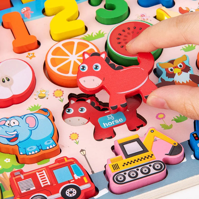 Montessori Wooden Math Toy – Busy Board with Counting, Shape, Color Matching, and Fishing Puzzle for Kids