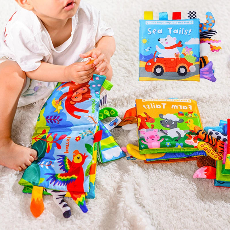 New Baby Toys - Cartoon Animals Tail Cloth Book, Educational Ringed Paper Cloth Book, Enlightenment Toy for Babies 0-12 Months
