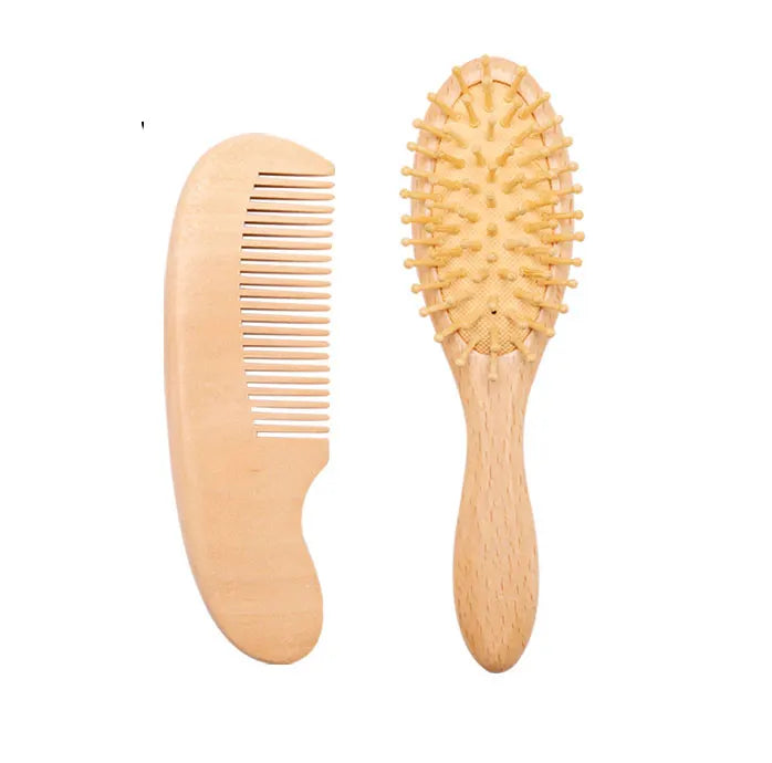 Baby Care Hair Brush for Kids - Girl Bath & Shower - Pure Natural Wool Wooden Comb & Hairbrush - Infant Newborn Massager