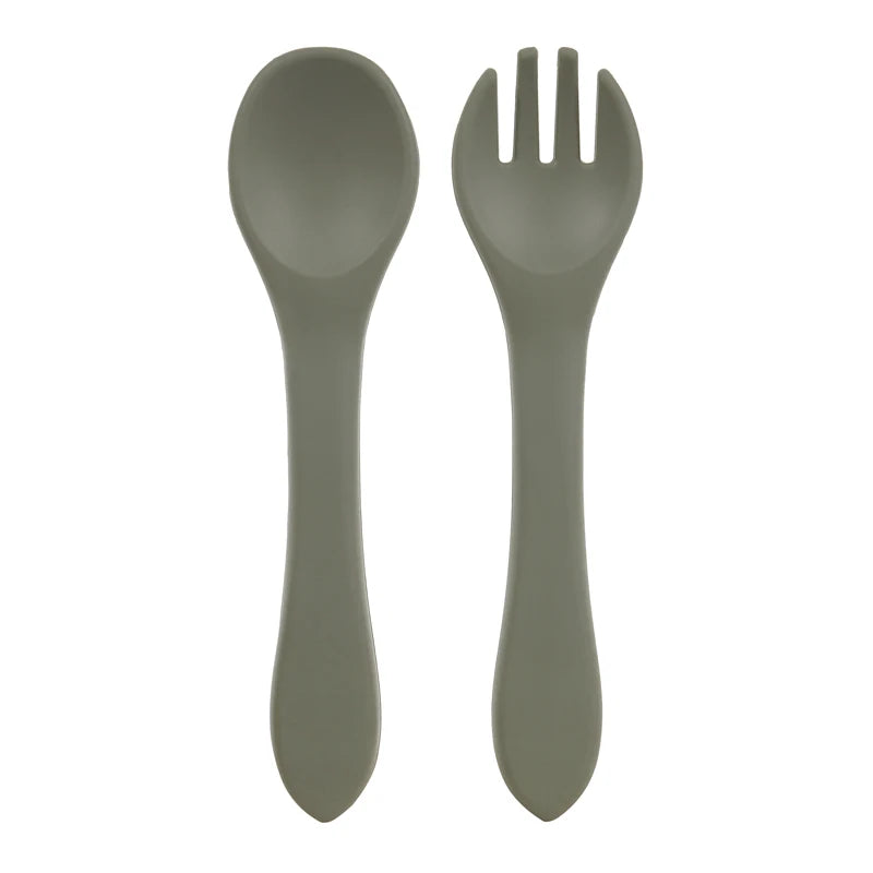 BPA-Free Soft Silicone Baby Spoon Set - Auxiliary Food Utensils for Toddler, Bendable Fork & Training Spoon, Children’s Tableware