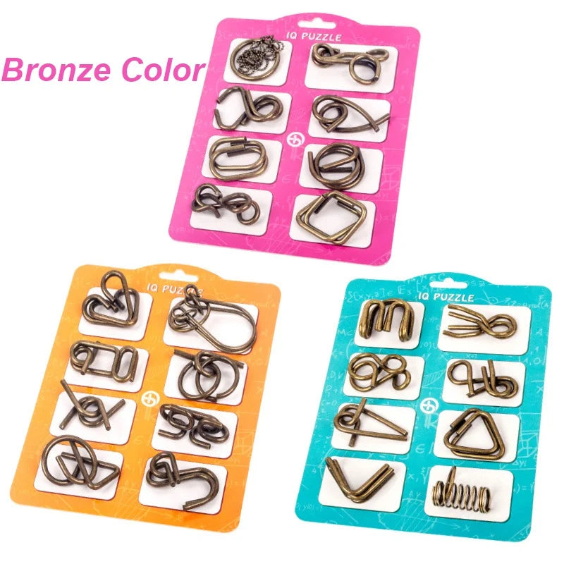 8Pcs/Set Metal Montessori Puzzle Wire, IQ Mind Brain Teaser, Interactive Game for Children & Adults, Educational Toy, Stress Reliever