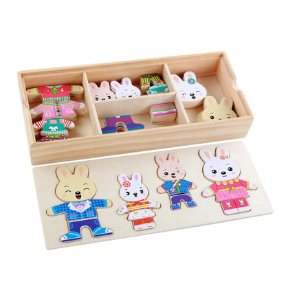 QWZ Little Bear Change Clothes, Children's Early Education Wooden Jigsaw Puzzle, Dressing Game, Baby Puzzle Toy for Children Gift
