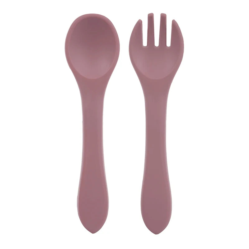BPA-Free Soft Silicone Baby Spoon Set - Auxiliary Food Utensils for Toddler, Bendable Fork & Training Spoon, Children’s Tableware