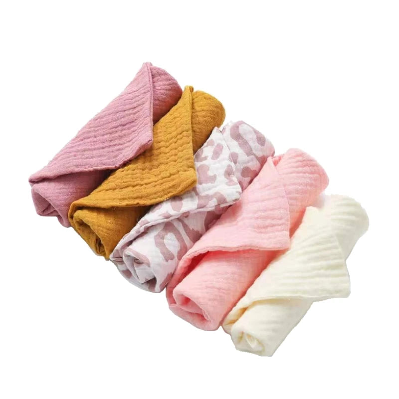 5 Pcs Baby Cotton Square Towel – Muslin Cloth, Infant Hand/Face Washcloth, Feeding Bib, Burp Cloth & Saliva Towel - Kidzy Market