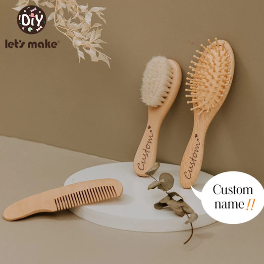 Baby Care Hair Brush for Kids - Girl Bath & Shower - Pure Natural Wool Wooden Comb & Hairbrush - Infant Newborn Massager