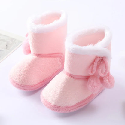 Jlong Winter Newborn Soft Sole First Walker Baby Shoes – Fur Warm Snow Boots for Girls (0-18 Months)