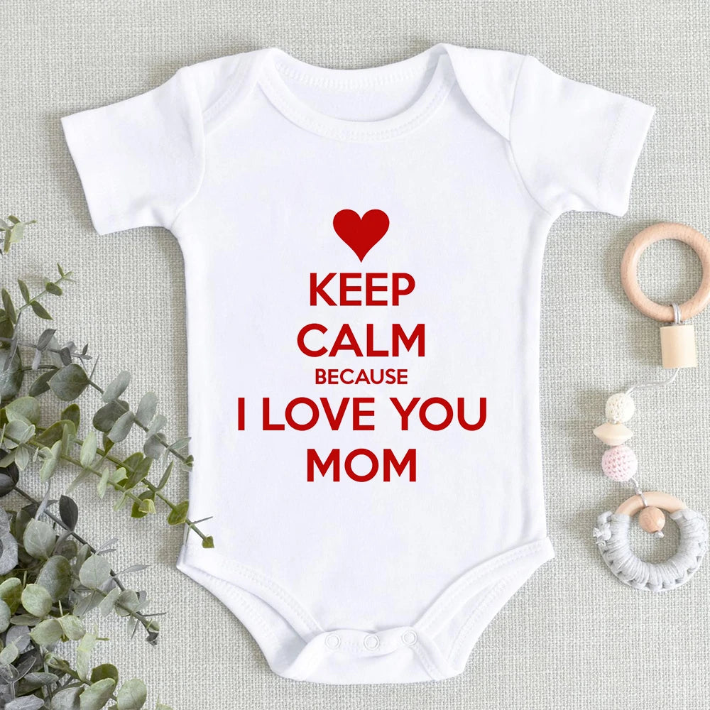 “I Love You Mom” – Aesthetic Newborn Baby Bodysuit, Soft & Comfy Toddler Jumpsuit for Boys & Girls, Casual Home Outfit