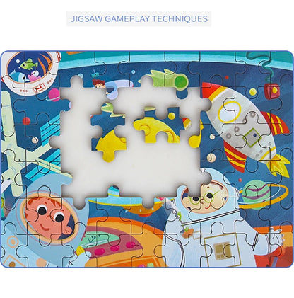60 Pieces Wooden Jigsaw Puzzle – Cartoon Vehicle and Animal Educational Toy for Kids