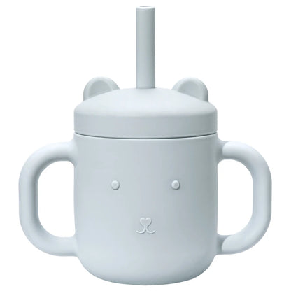 Cartoon Bear Baby Drinking Cup with Double Handles, Straw Feeding Cup, BPA-Free Soft Silicone Learn to Drink Cup, Newborn Accessories