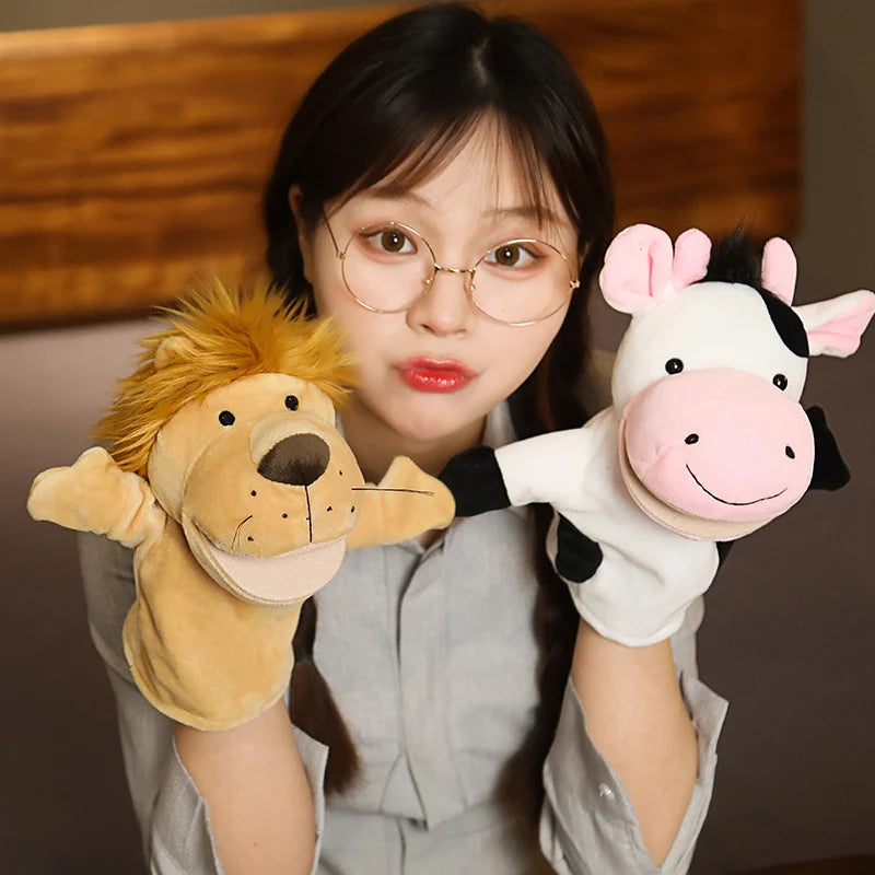 Plush Animal Hand Puppets, Dinosaur Lion Giraffe Tiger Rabbit Dog Duck Frog Gift Toy