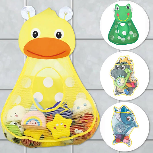 Baby Bath Toy Storage Bag with Strong Suction Cups – Duck and Frog Mesh Organizer