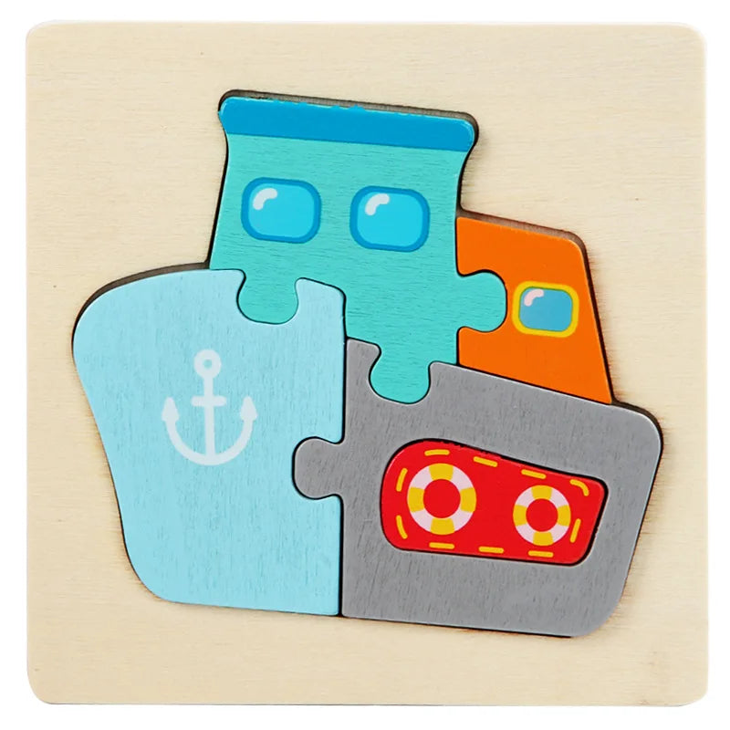 Kids Wooden 3D Puzzle, Cartoon Animals Cognitive Jigsaw, Early Learning Educational Toy for Children Gift