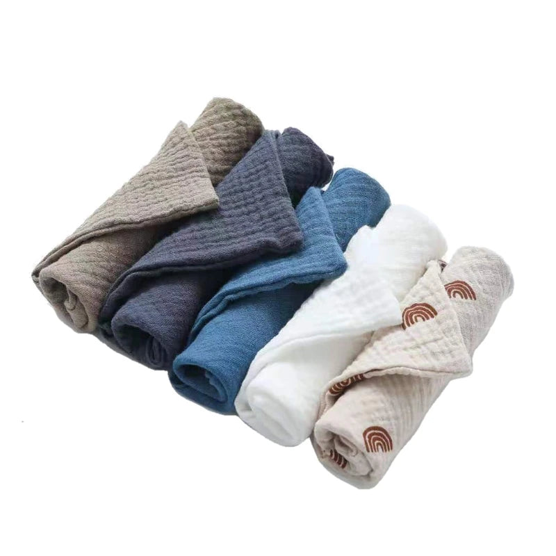 5 Pcs Baby Cotton Square Towel – Muslin Cloth, Infant Hand/Face Washcloth, Feeding Bib, Burp Cloth & Saliva Towel - Kidzy Market