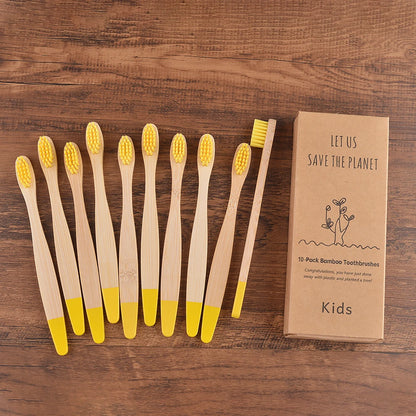 Children's Bamboo Toothbrushes, 10Pcs Soft Bristles, Eco-Friendly Biodegradable Wooden Handle, Teeth Whitening Brush
